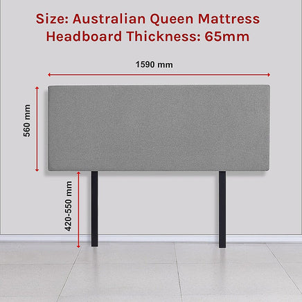 Linen Fabric Queen Bed Deluxe Headboard Bedhead - Night Ash Furniture Kings Warehouse 