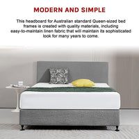 Linen Fabric Queen Bed Deluxe Headboard Bedhead - Night Ash Furniture Kings Warehouse 