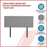 Linen Fabric Queen Bed Deluxe Headboard Bedhead - Night Ash Kings Warehouse 