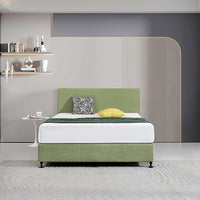 Linen Fabric Queen Bed Deluxe Headboard Bedhead - Olive Green Furniture Kings Warehouse 