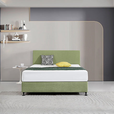 Linen Fabric Queen Bed Deluxe Headboard Bedhead - Olive Green Furniture Kings Warehouse 