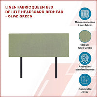 Linen Fabric Queen Bed Deluxe Headboard Bedhead - Olive Green Furniture Kings Warehouse 