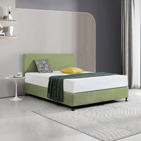 Linen Fabric Queen Bed Deluxe Headboard Bedhead - Olive Green Furniture Kings Warehouse 
