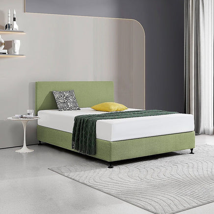 Linen Fabric Queen Bed Deluxe Headboard Bedhead - Olive Green Furniture Kings Warehouse 