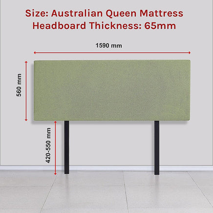 Linen Fabric Queen Bed Deluxe Headboard Bedhead - Olive Green Furniture Kings Warehouse 