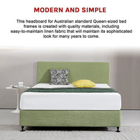 Linen Fabric Queen Bed Deluxe Headboard Bedhead - Olive Green Furniture Kings Warehouse 