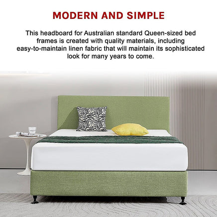 Linen Fabric Queen Bed Deluxe Headboard Bedhead - Olive Green Furniture Kings Warehouse 