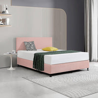 Linen Fabric Queen Bed Deluxe Headboard Bedhead - Pale Pink Furniture Kings Warehouse 