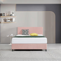 Linen Fabric Queen Bed Deluxe Headboard Bedhead - Pale Pink Furniture Kings Warehouse 