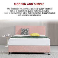 Linen Fabric Queen Bed Deluxe Headboard Bedhead - Pale Pink Kings Warehouse 