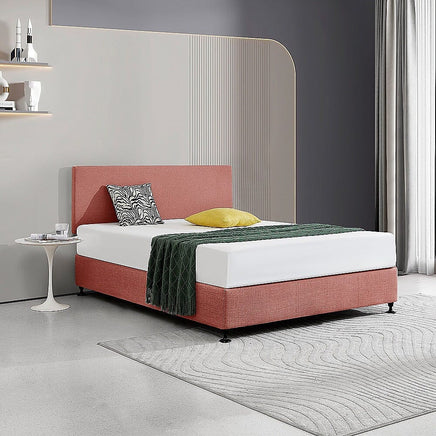 Linen Fabric Queen Bed Deluxe Headboard Bedhead - Pearl Copper Brown Furniture Kings Warehouse 