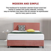Linen Fabric Queen Bed Deluxe Headboard Bedhead - Pearl Copper Brown Furniture Kings Warehouse 