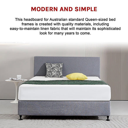 Linen Fabric Queen Bed Deluxe Headboard Bedhead - Slate Ash Furniture Kings Warehouse 