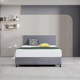Linen Fabric Queen Bed Deluxe Headboard Bedhead - Slate Ash Furniture Kings Warehouse 