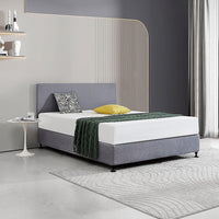 Linen Fabric Queen Bed Deluxe Headboard Bedhead - Slate Ash Furniture Kings Warehouse 