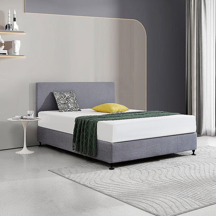 Linen Fabric Queen Bed Deluxe Headboard Bedhead - Slate Ash Furniture Kings Warehouse 