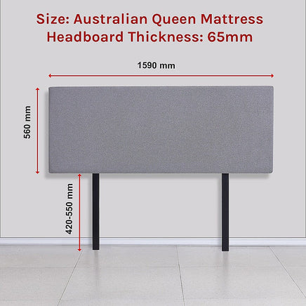 Linen Fabric Queen Bed Deluxe Headboard Bedhead - Slate Ash Furniture Kings Warehouse 