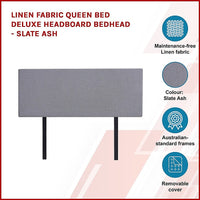 Linen Fabric Queen Bed Deluxe Headboard Bedhead - Slate Ash Furniture Kings Warehouse 
