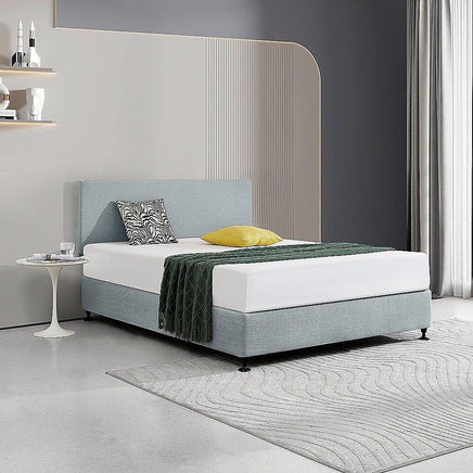Linen Fabric Queen Bed Deluxe Headboard Bedhead - Stone Grey Furniture Kings Warehouse 