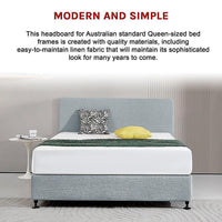 Linen Fabric Queen Bed Deluxe Headboard Bedhead - Stone Grey Furniture Kings Warehouse 