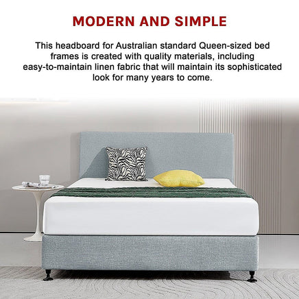 Linen Fabric Queen Bed Deluxe Headboard Bedhead - Stone Grey Furniture Kings Warehouse 