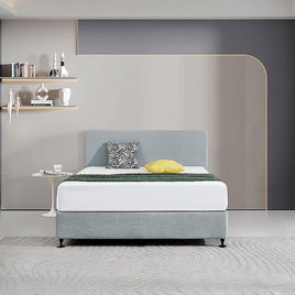 Linen Fabric Queen Bed Deluxe Headboard Bedhead - Stone Grey Furniture Kings Warehouse 