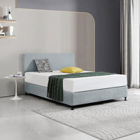 Linen Fabric Queen Bed Deluxe Headboard Bedhead - Stone Grey Furniture Kings Warehouse 
