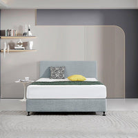 Linen Fabric Queen Bed Deluxe Headboard Bedhead - Stone Grey Furniture Kings Warehouse 