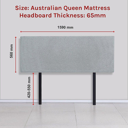 Linen Fabric Queen Bed Deluxe Headboard Bedhead - Stone Grey Furniture Kings Warehouse 