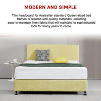 Linen Fabric Queen Bed Deluxe Headboard Bedhead - Sulfur Yellow Furniture Kings Warehouse 