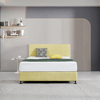 Linen Fabric Queen Bed Deluxe Headboard Bedhead - Sulfur Yellow Furniture Kings Warehouse 