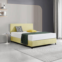 Linen Fabric Queen Bed Deluxe Headboard Bedhead - Sulfur Yellow Furniture Kings Warehouse 
