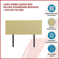 Linen Fabric Queen Bed Deluxe Headboard Bedhead - Sulfur Yellow Kings Warehouse 