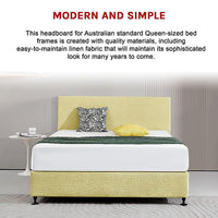Linen Fabric Queen Bed Deluxe Headboard Bedhead - Sulfur Yellow Kings Warehouse 