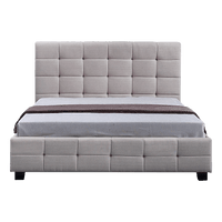 Linen Fabric Queen Deluxe Bed Frame Beige Kings Warehouse 