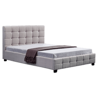 Linen Fabric Queen Deluxe Bed Frame Beige Kings Warehouse 