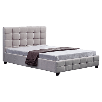 Linen Fabric Queen Deluxe Bed Frame Beige Kings Warehouse 