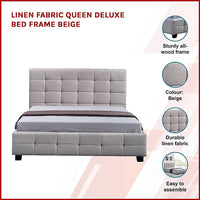 Linen Fabric Queen Deluxe Bed Frame Beige Kings Warehouse 