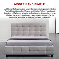 Linen Fabric Queen Deluxe Bed Frame Beige Kings Warehouse 