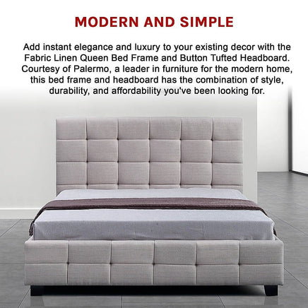 Linen Fabric Queen Deluxe Bed Frame Beige Kings Warehouse 