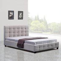 Linen Fabric Queen Deluxe Bed Frame Beige Kings Warehouse 