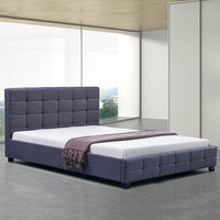 Linen Fabric Queen Deluxe Bed Frame Grey Kings Warehouse 