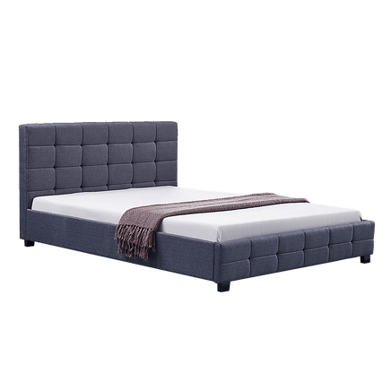 Linen Fabric Queen Deluxe Bed Frame Grey Kings Warehouse 