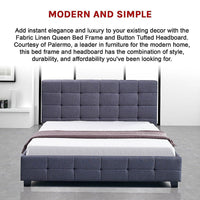 Linen Fabric Queen Deluxe Bed Frame Grey Kings Warehouse 