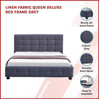 Linen Fabric Queen Deluxe Bed Frame Grey Kings Warehouse 