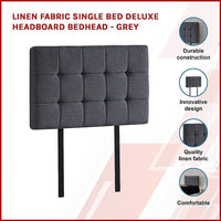 Linen Fabric Single Bed Deluxe Headboard Bedhead - Grey Furniture Kings Warehouse 