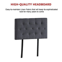 Linen Fabric Single Bed Deluxe Headboard Bedhead - Grey Furniture Kings Warehouse 