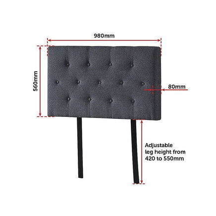 Linen Fabric Single Bed Deluxe Headboard Bedhead - Grey Furniture Kings Warehouse 