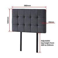 Linen Fabric Single Bed Deluxe Headboard Bedhead - Grey Furniture Kings Warehouse 