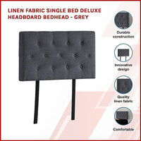 Linen Fabric Single Bed Deluxe Headboard Bedhead - Grey Furniture Kings Warehouse 